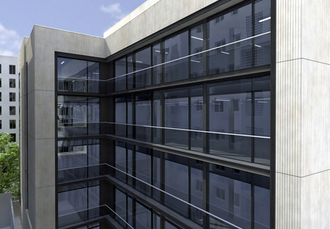 Detalle del acristalamiento de la fachada del edificio RS21. 