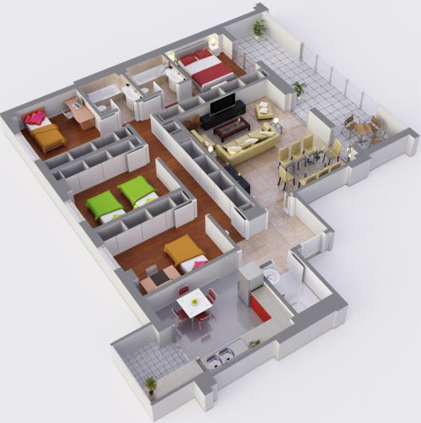 Cooperativa Arroyo Bodonal, plano vivienda de 4 dormitorios