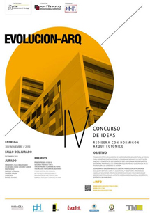 Cartel de la 4ª edición Concurso de Ideas Nuevas propiedades del hormigón arquitectónico bajo el lema “Evolución-Arq”