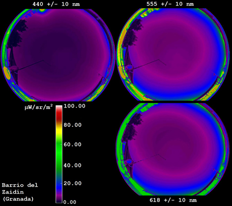 Medidas de radiancia del fondo de cielo tomadas por los investigadores en el barrio del Zaidín (Granada)