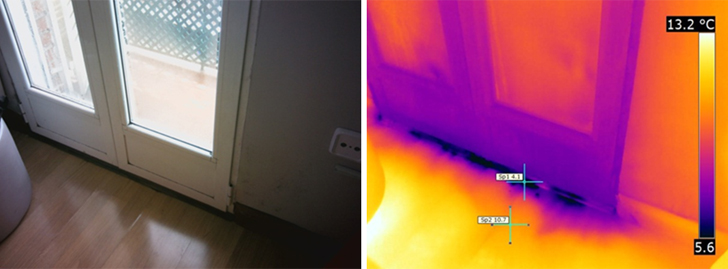 imagen visual e infrarroja de entrada de aire exterior, puerta.