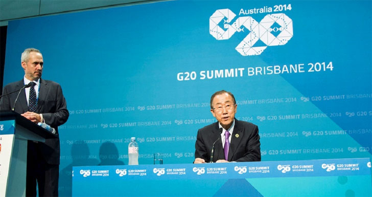 El Secretario General de la ONU, durante su participación en la Cumbre de líderes de las 20 economías más grandes del mundo, que se celebró en Brisbane, Australia