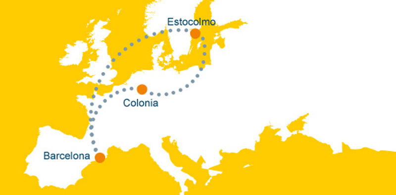 Mapa de las ciudades que participan en el proyecto GrowSmater de mejora de eficiencia energética.