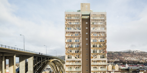 Un Edificio Sostenible de gran altura con madera prefabricada en Noruega