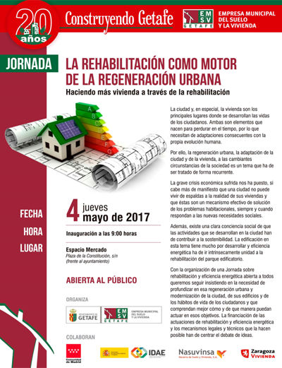 El 4 de mayo se celebrará la jornada "La rehabilitación como motor de la regeneración urbana". 