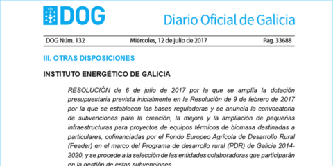 Ampliado presupuesto de Ayudas para instalaciones Residenciales de Biomasa en Galicia