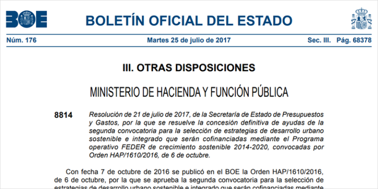 BOE publica la resolución definitiva de la Segunda Convocatoria EDUSI ...