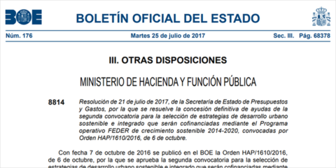 BOE publica la resolución definitiva de la Segunda Convocatoria EDUSI que destina 297,4 millones de euros