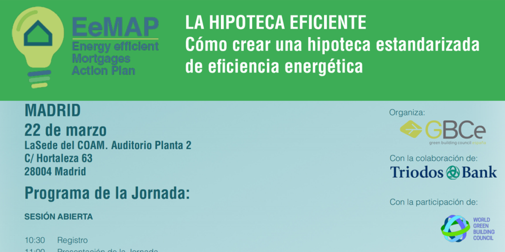 Cartel de la Jornada-Taller sobre la Hipoteca Europea de Eficiencia Energética el 22 de marzo en Madrid