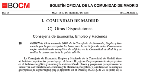 La Comunidad de Madrid abre la convocatoria de la V Edición de los Premios a la Mejor Rehabilitación Energética de Edificios