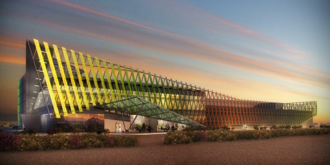 Onyx Solar integra vidrio fotovoltaico multicolor en la fachada del centro de I+D de DEWA