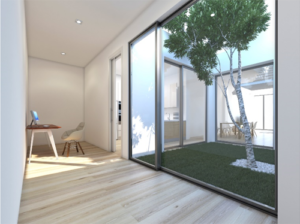 Figura 1. Infografía del interior de la vivienda a patio inglés.