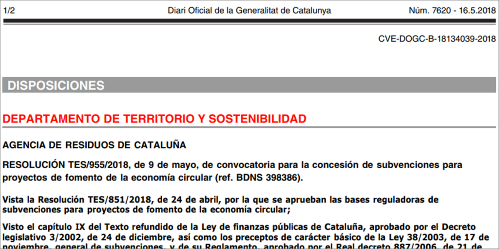 la convocatoria para la concesión de subvenciones para proyectos empresariales de fomento de la economía circular