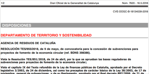 La Generalitat de Cataluña convoca 830.000 euros en ayudas para fomentar la economía circular