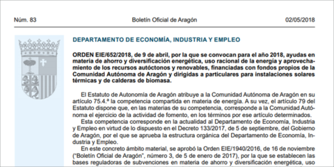 El Gobierno de Aragón destina 185.000 euros en subvenciones para la instalación de equipos solares térmicos o calderas