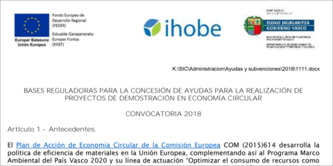 Ayudas del Ihobe para la realización de proyectos de demostración en economía circular