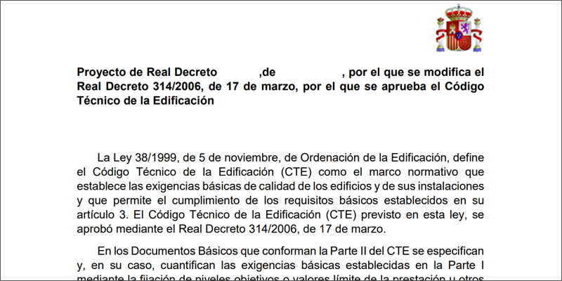 Publicación del Proyecto de Real Decreto que adapta el Código Técnico de la Edificación