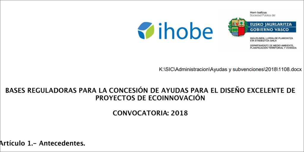 Publicación del Ihobe de las ayudas para el diseño excelente de proyectos de ecoinnovación de la convocatoria de 2018