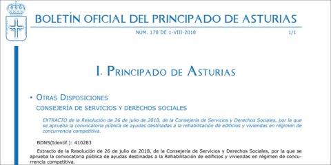 El Boletín Oficial de Asturias publica la convocatoria de ayudas a la rehabilitación de viviendas