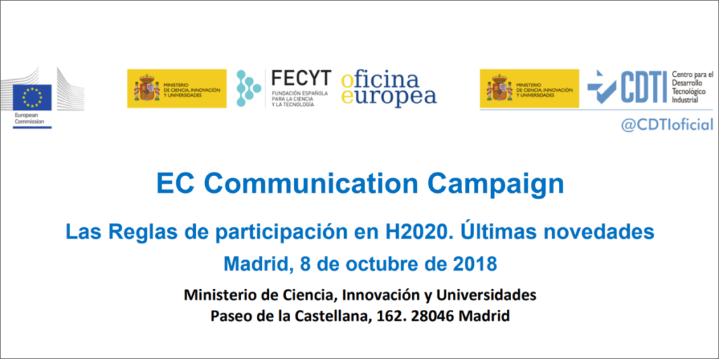 Cartel de la jornada EC Communication Campaign: Las Reglas de participación en Horizonte 2020. Últimas novedades