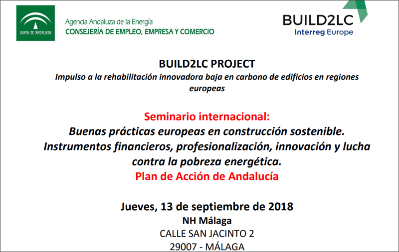 Cartel del seminario internacional sobre buenas prácticas europeas en construcción sostenible
