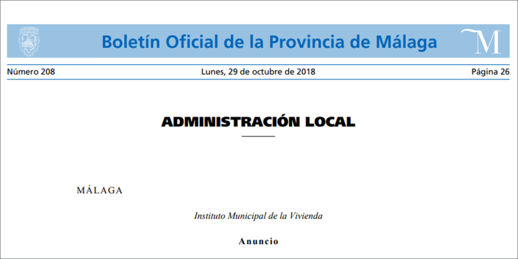 Publicación del Boletín de la Provincia de Málaga