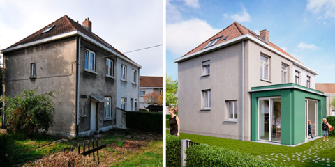 Reforma integral con presupuesto de vivienda social y resultados de edificio de energía casi nula