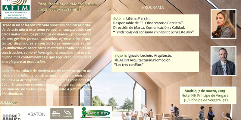 La jornada “Arquitectura en madera para la construcción sostenible” organizada por AEIM tendrá lugar en Madrid