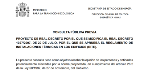 Se inicia la consulta pública previa al RD sobre el Reglamento de Instalaciones Térmicas en los Edificios (RITE)