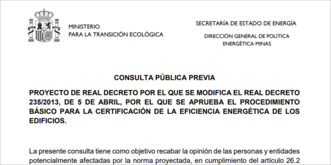 Se abre consulta pública para modificar el RD 235/2013 para la Certificación de la Eficiencia Energética de los Edificios