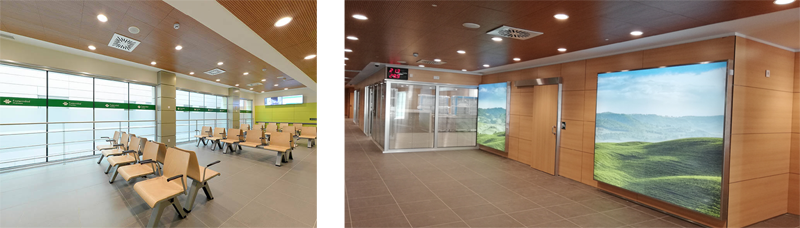 Interiores del Hospital Fraternidad-Muprespa. A la izquierda imagen de la sala de espera.