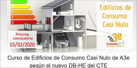 Nuevo curso de Edificios de Consumo Casi Nulo de A3e adaptado a la modificación del DB-HE del CTE