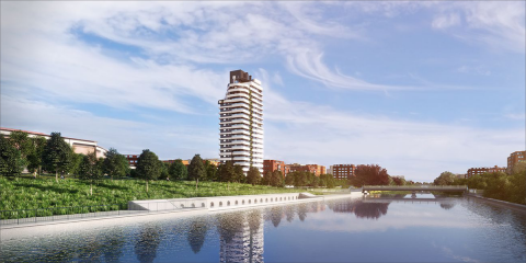 Ahorro energético y sostenibilidad en la torre Riverside Homes de Madrid con la instalación de ascensores Otis