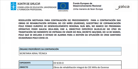 La rehabilitación integral del CEE Miño en Ourense mejorará la eficiencia energética