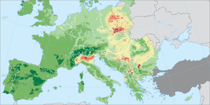 mapa europa contaminacion PM2.5