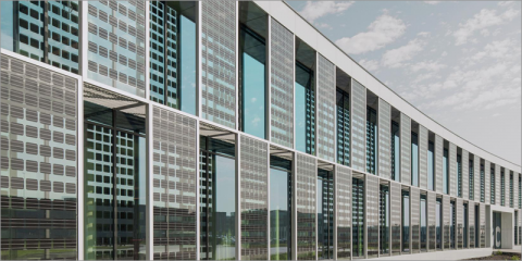 Fachada de vidrio sostenible en el Centro de Desarrollo e Investigación de AGC en Bélgica