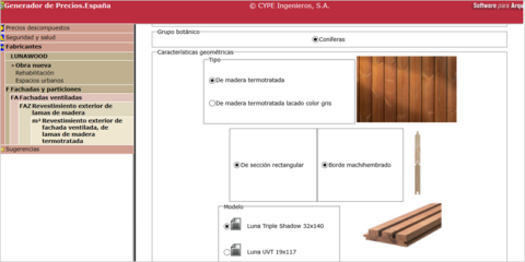 Lunawood incluye sus productos de madera termotratada en el generador de precios de CYPE