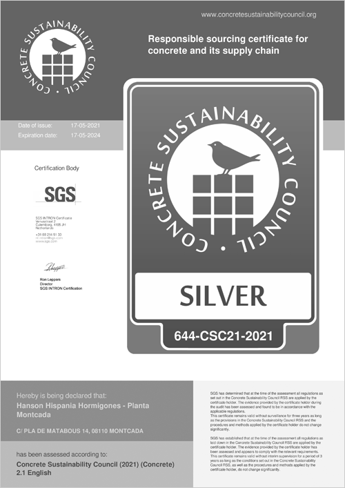 certificación por parte del Concrete Sustainability Council