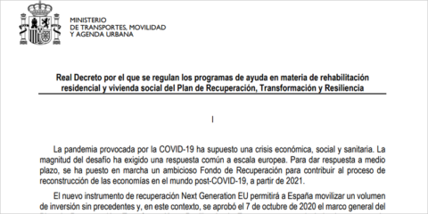 Consulta pública del proyecto de RD que regulará las ayudas del Plan de Recuperación para rehabilitación