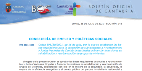 Cantabria aprueba una línea de ayudas para la rehabilitación de viviendas y obras de reurbanización