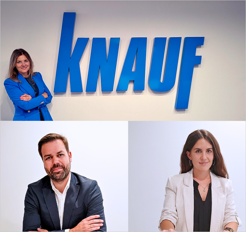Marymar Pedreño (arriba), David Díaz e Isabel Gómez, las nuevas incorporaciones de Knauf.