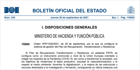 Aprobadas dos órdenes que regulan la gestión e información de los fondos del Plan de Recuperación