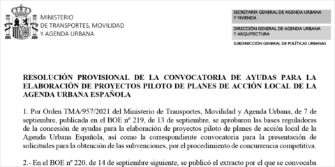 El Mitma adjudica las ayudas para proyectos piloto de Planes de Acción Local de la Agenda Urbana Española