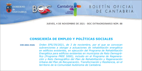 Cantabria convoca las ayudas para la rehabilitación energética en municipios de hasta 5.000 habitantes