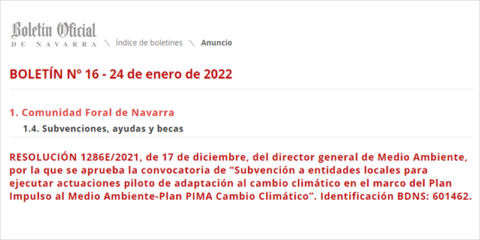 Las entidades locales de Navarra ya pueden solicitar subvenciones para la adaptación al cambio climático