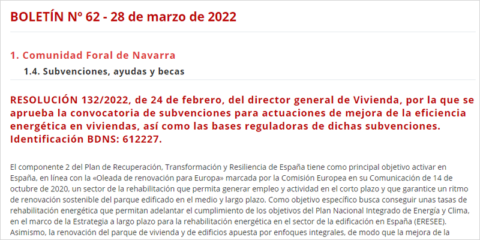 Convocadas las ayudas extraordinarias para actuaciones de rehabilitación energética en Navarra