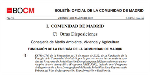 La Comunidad de Madrid convoca las ayudas del PREE 5000 para la rehabilitación energética
