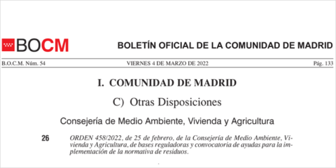 La Comunidad de Madrid destinará 46 millones de euros en ayudas para proyectos de gestión de residuos