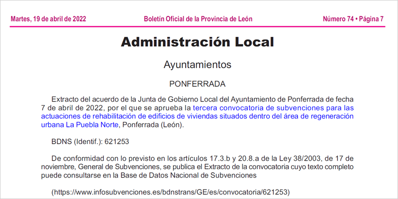 Tercera convocatoria de las ayudas del ARU Puebla Norte