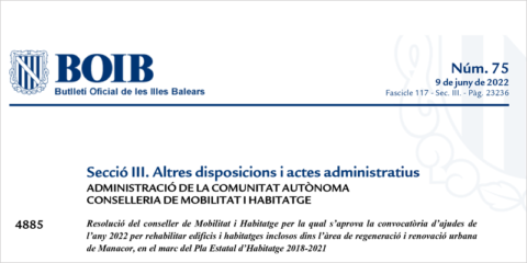 Ayudas para la rehabilitación de edificios y viviendas del casco antiguo de Manacor